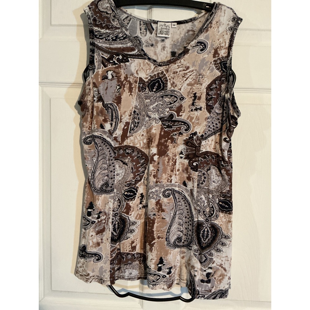 Parsley & Sage Womens Brown Paisley‎ Print V-Neck Sleeveless Rayon Tank Size M